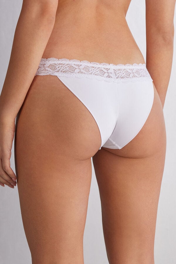 Women Intimissimi Lace And Microfiber Modifiedzilian Briefs White | 9607431-ZV