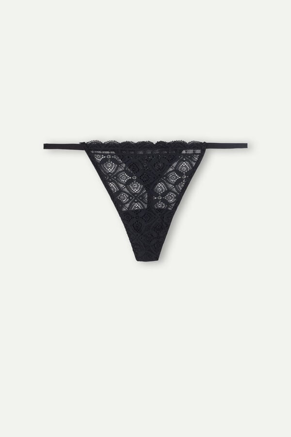 Women Intimissimi Lace String Thong Black | 7456380-EY