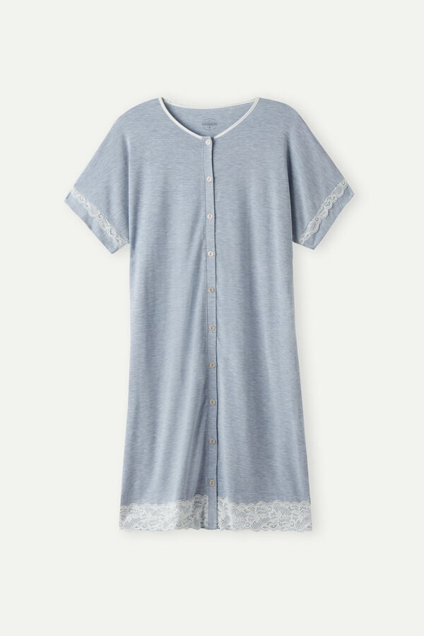 Women Intimissimi Lace Trim Button Up Pajamas Light Blue | 6832570-JA