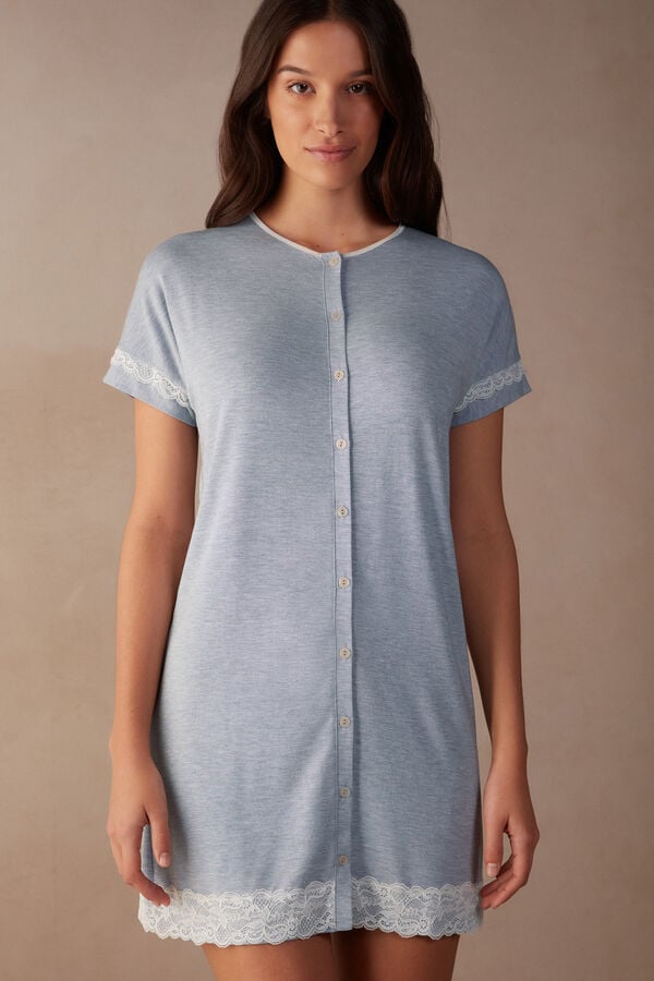 Women Intimissimi Lace Trim Button Up Pajamas Light Blue | 6832570-JA