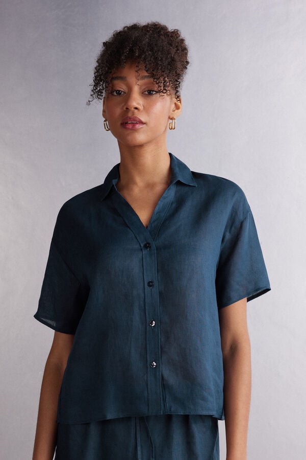 Women Intimissimi Linen Cloth Short Sleeve Blue | 6472351-JI