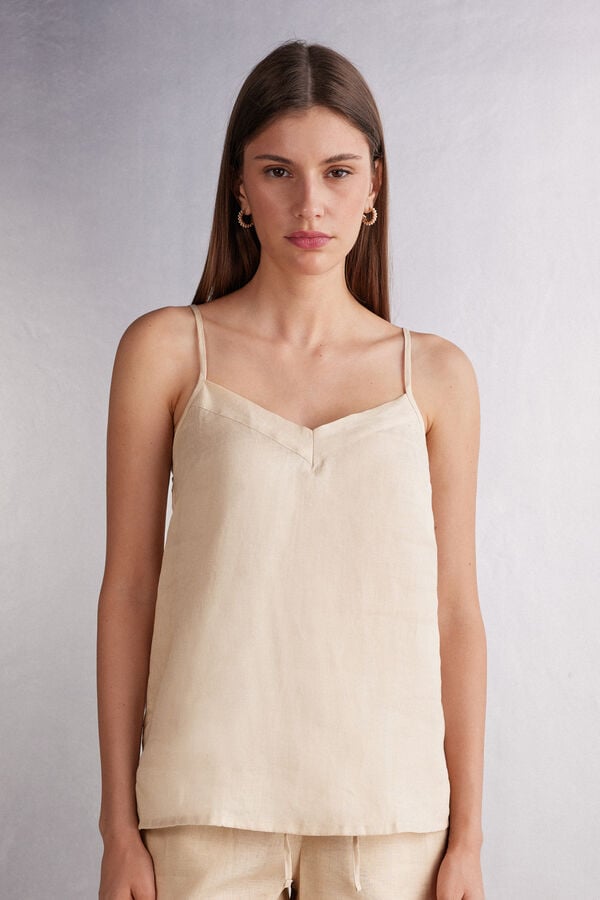 Women Intimissimi Linen Cloth Tank Top Beige | 2897015-TX