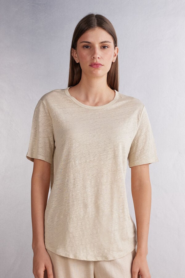 Women Intimissimi Linen Short Sleeve Beige | 7085932-DU