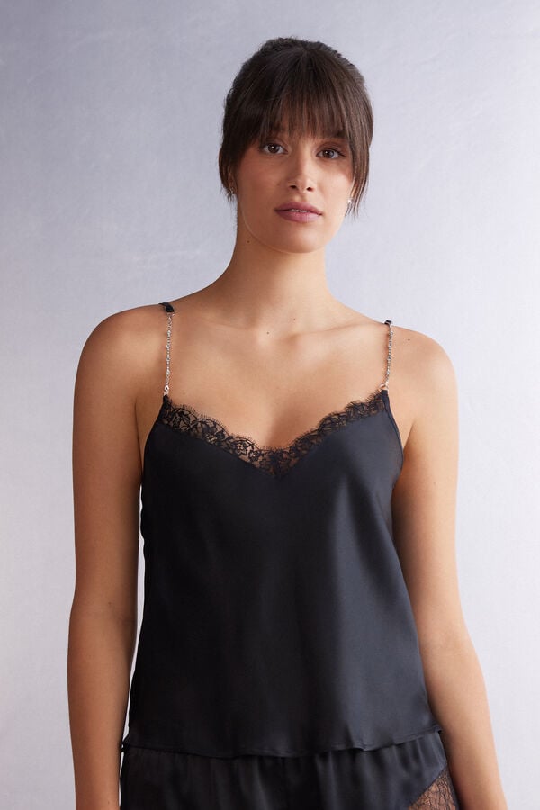 Women Intimissimi Living In Luxe Silk Camisole Tank Top Black | 2715490-ID