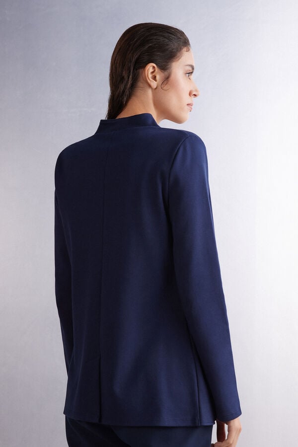 Women Intimissimi Long-Sleeved Cotton Interlock Cardigan Blue | 4760138-NZ