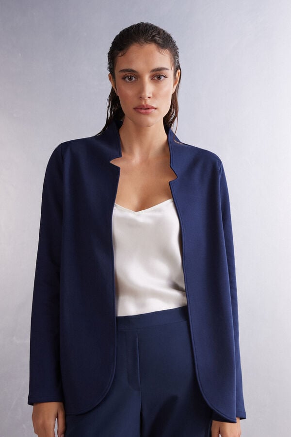 Women Intimissimi Long-Sleeved Cotton Interlock Cardigan Blue | 4760138-NZ