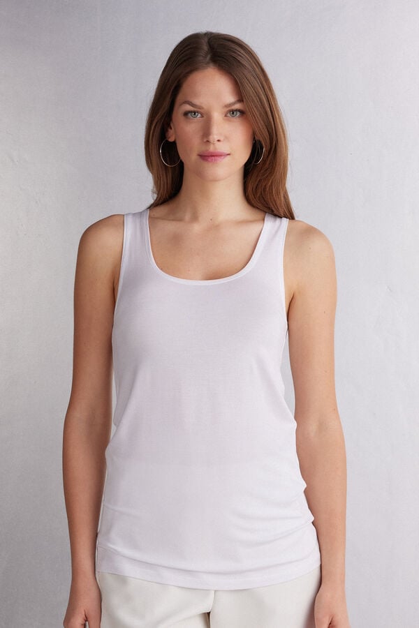 Women Intimissimi Long Micromodal Tank Top White | 6519482-HQ