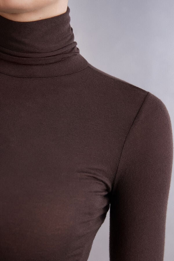 Women Intimissimi Modal Cashmere Ultralight High-Neck Long Sleeve Brown | 5032814-QZ