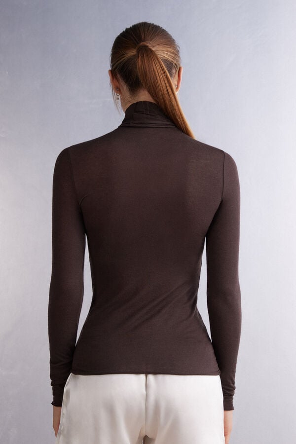 Women Intimissimi Modal Cashmere Ultralight High-Neck Long Sleeve Brown | 5032814-QZ