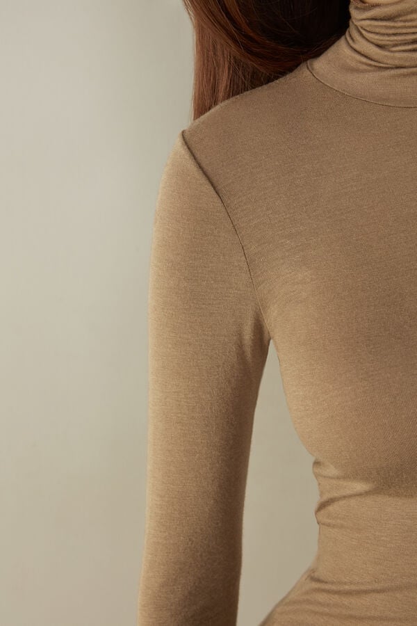 Women Intimissimi Modal Cashmere Ultralight High-Neck Long Sleeve Brown | 5013947-SH