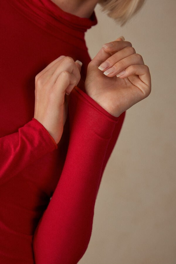 Women Intimissimi Modal Cashmere Ultralight High-Neck Long Sleeve Red | 2850419-GY