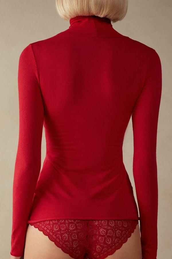 Women Intimissimi Modal Cashmere Ultralight High-Neck Long Sleeve Red | 2850419-GY