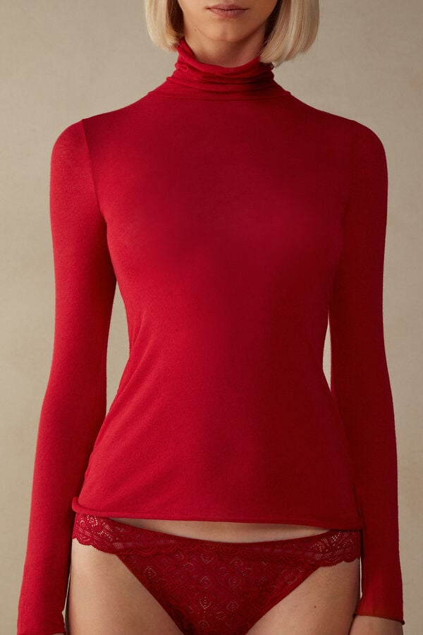 Women Intimissimi Modal Cashmere Ultralight High-Neck Long Sleeve Red | 2850419-GY