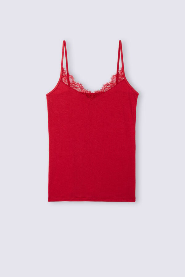 Women Intimissimi Modal Ultralight Cashmere Blend With Lace Tank Top Red | 6395078-LZ