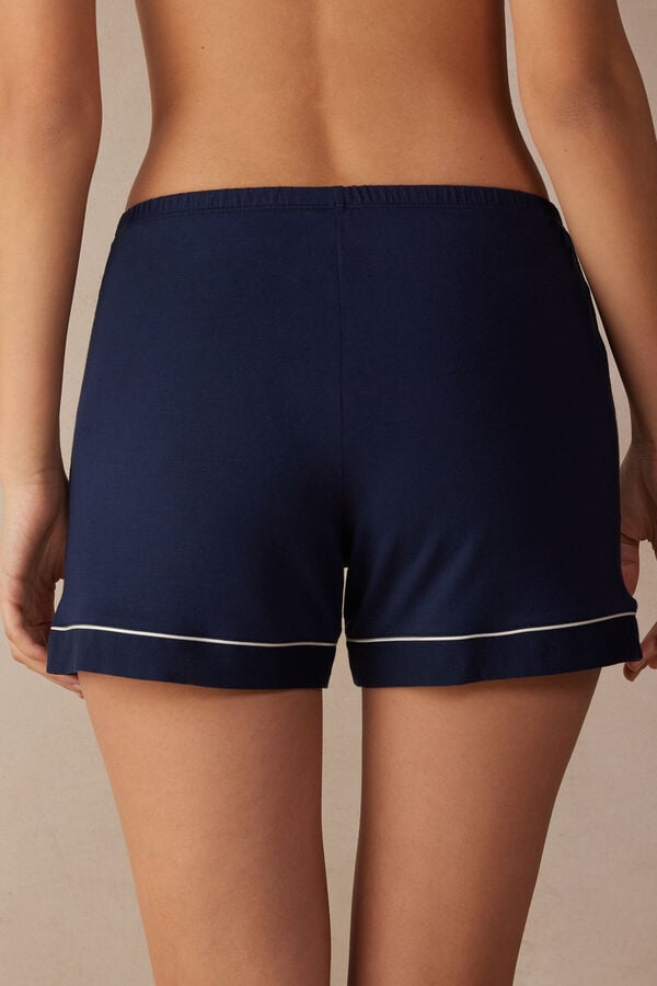 Women Intimissimi Modal With Contrast Trim Shorts Blue | 0517263-DJ