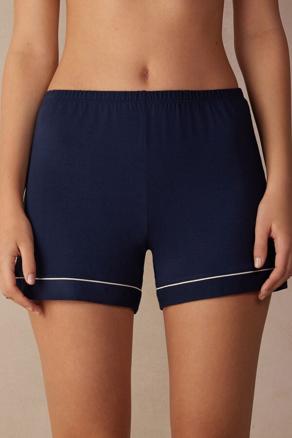 Women Intimissimi Modal With Contrast Trim Shorts Blue | 0517263-DJ