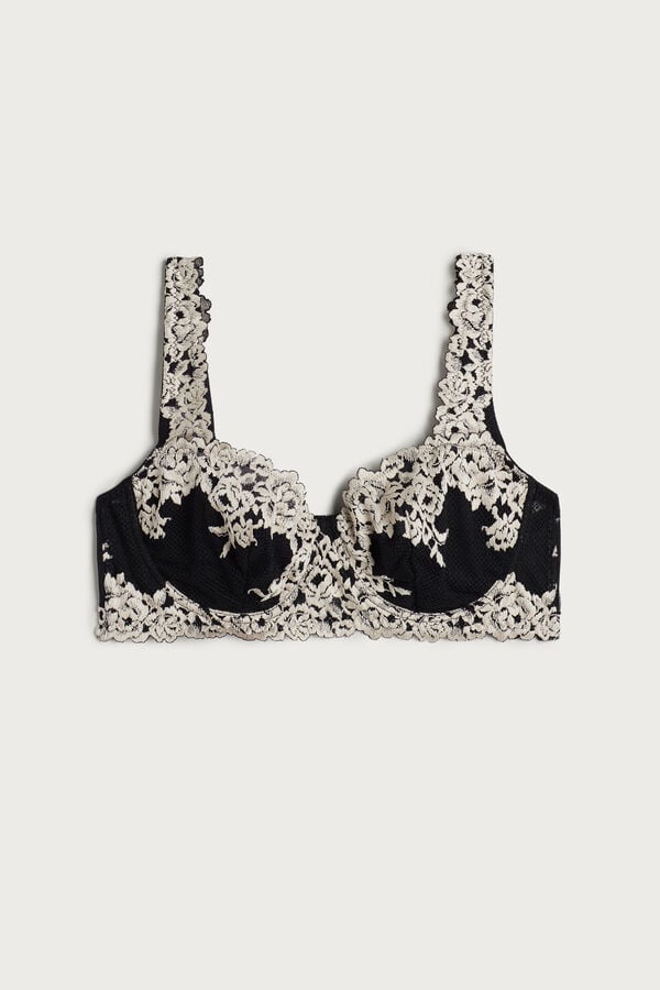 Women Intimissimi Pretty Flowers Daniela Balconette Bra Black / White | 1826579-SV