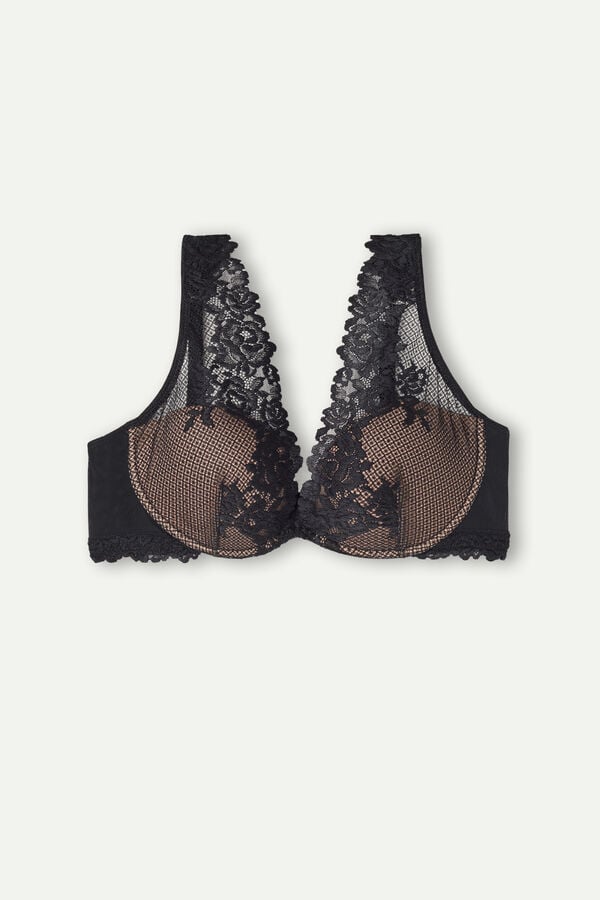 Women Intimissimi Pretty Flowers Elena Balconette Bra Black | 8310679-ZW