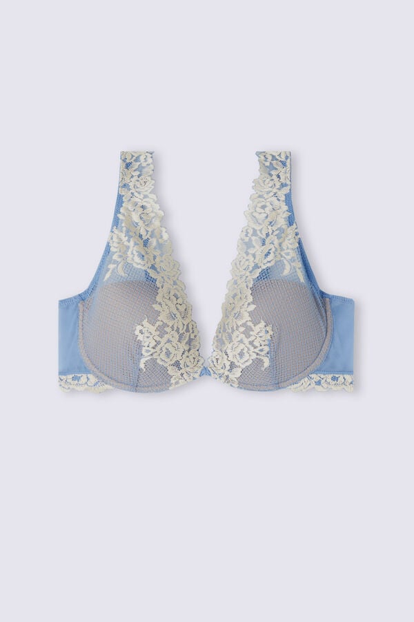 Women Intimissimi Pretty Flowers Elena Balconette Bra Blue / White | 3845160-AT