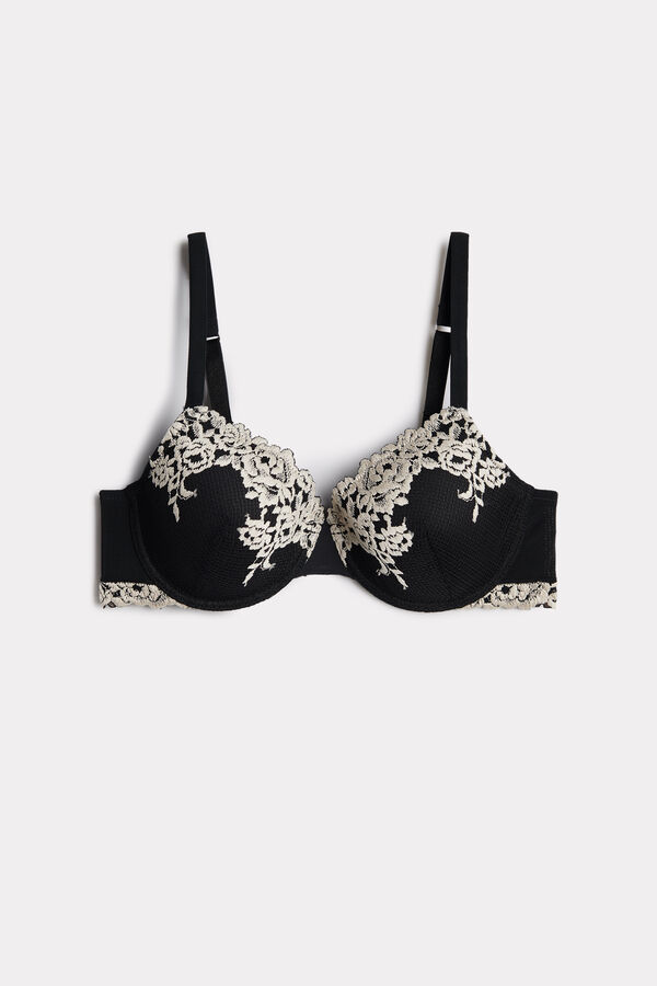 Women Intimissimi Pretty Flowers Francesca Balconette Bra Black / White | 8079631-TB