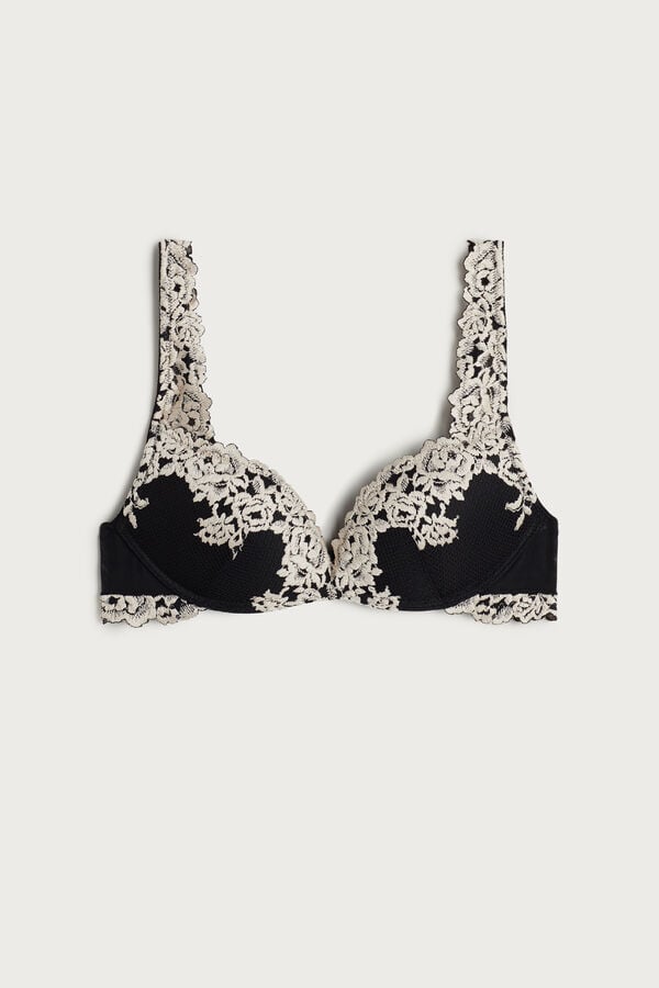 Women Intimissimi Pretty Flowers Gioia Super Push-Up Bra Black / White | 6745138-CU