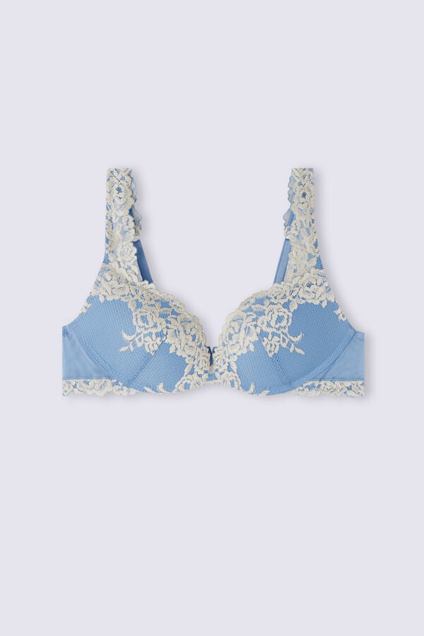 Women Intimissimi Pretty Flowers Gioia Super Push-Up Bra Blue / White | 8954621-TY