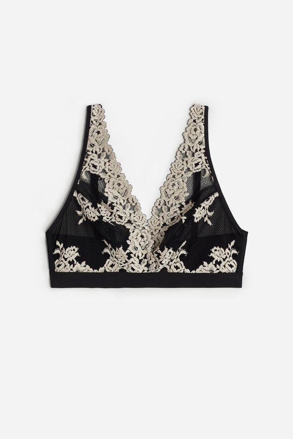 Women Intimissimi Pretty Flowers Lara Triangle Bra Black / White | 4502369-ZB