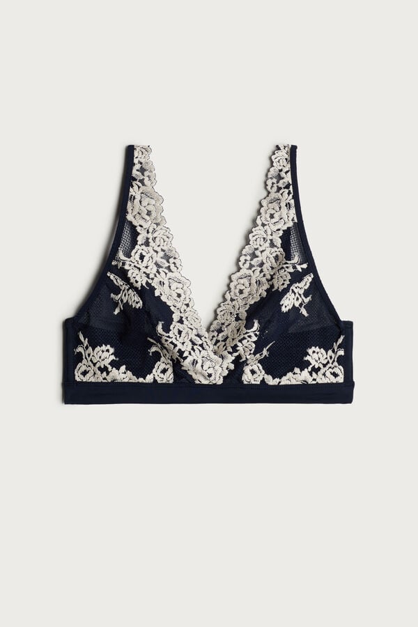 Women Intimissimi Pretty Flowers Lara Triangle Bra Deep Blue / Light Yellow | 2358907-ZF