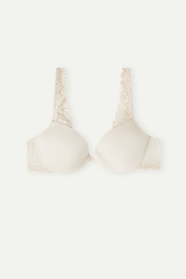 Women Intimissimi Pretty Flowers Microfiber Bellissima Push-Up Bra Cream Pink | 1687092-TQ