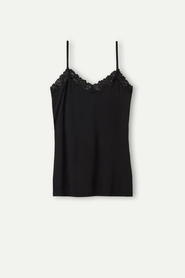 Women Intimissimi Pretty Flowers Modal Tank Top Black | 1256049-PV