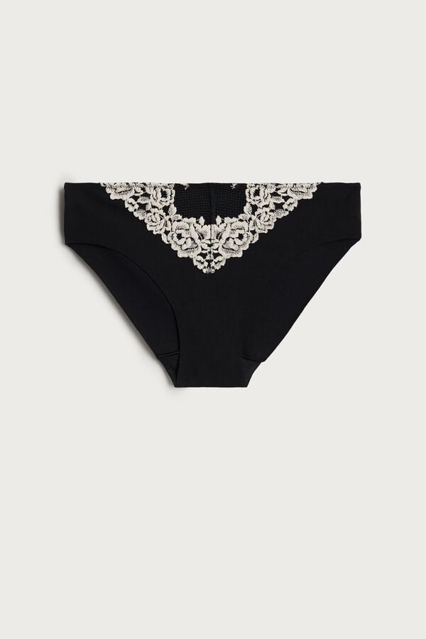 Women Intimissimi Pretty Flowers Seamless Cotton Panties Black / White | 2654739-LE