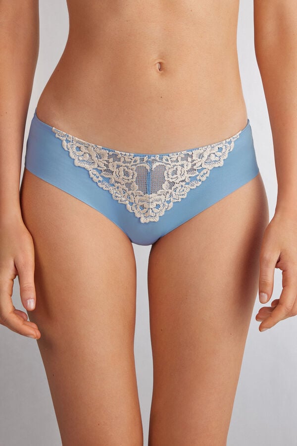 Women Intimissimi Pretty Flowers Seamless Cotton Panties Blue / White | 4201368-IZ