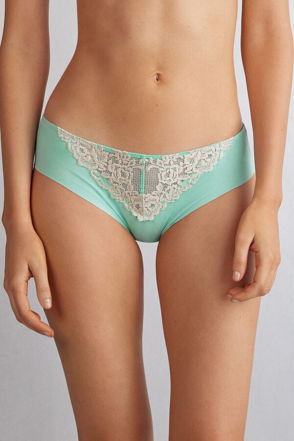 Women Intimissimi Pretty Flowers Seamless Cotton Panties Green / White | 2839154-UP