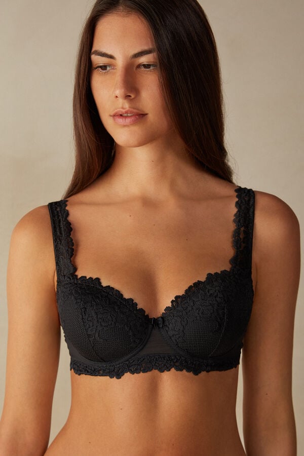 Women Intimissimi Pretty Flowers Sofia Balconette Bra Black | 7186340-QM