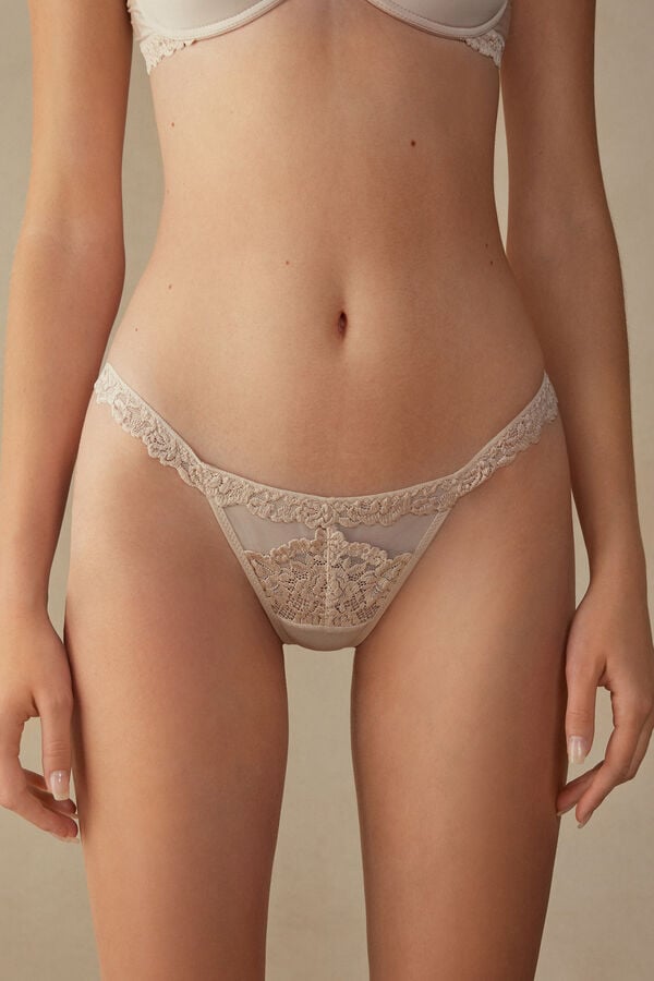 Women Intimissimi Pretty Flowers String Thong Cream Pink | 9042761-YD