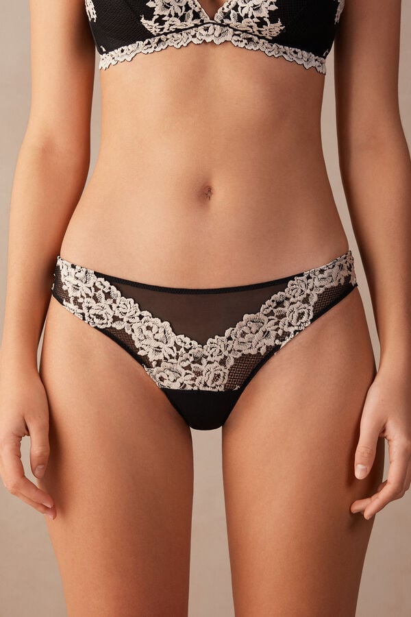 Women Intimissimi Pretty Flowerszilian Briefs Black / White | 5914807-KM