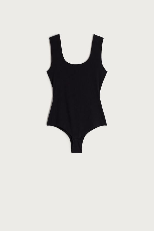 Women Intimissimi Raw Edge Cotton Bodysuit Black | 5324791-RV