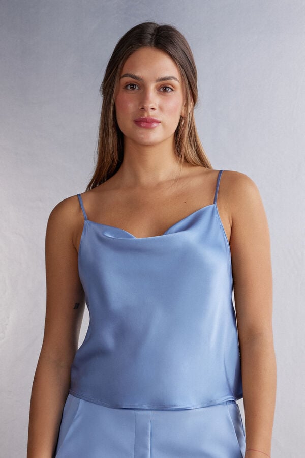 Women Intimissimi Silk Crop Camisole Tank Top Blue | 9241678-BX