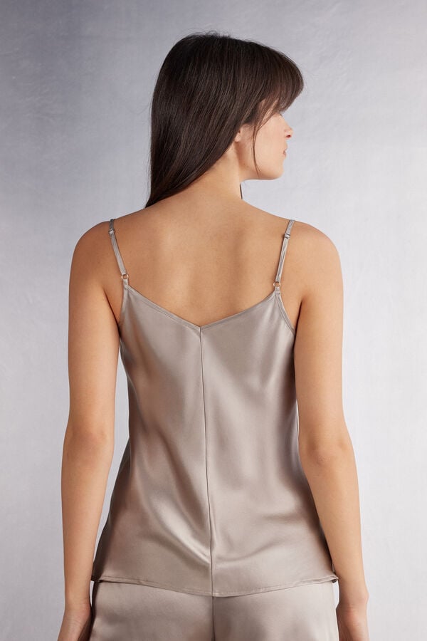 Women Intimissimi Silk Satin With V-Neckline Tank Top Beige | 7036895-XT