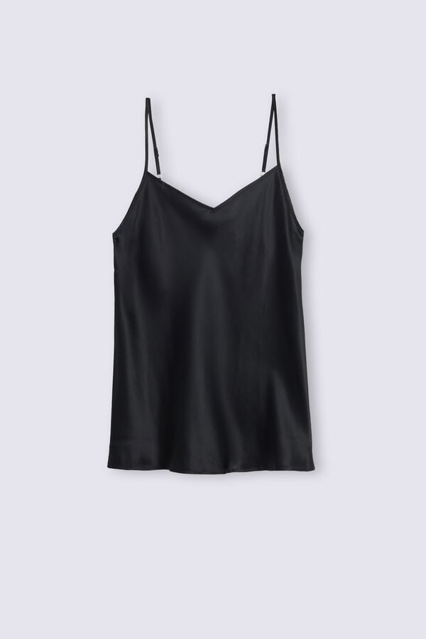 Women Intimissimi Silk Satin With V-Neckline Tank Top Black | 8135096-RZ