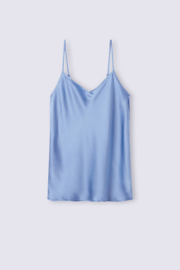 Women Intimissimi Silk Satin With V-Neckline Tank Top Blue | 9864521-IX