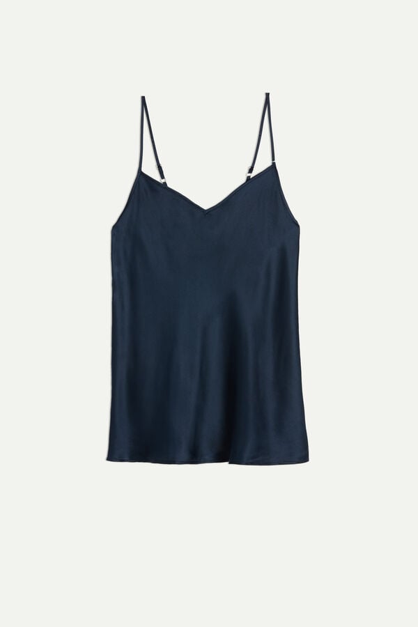 Women Intimissimi Silk Satin With V-Neckline Tank Top Blue | 1537096-YE