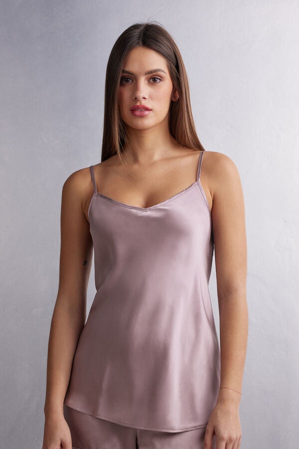 Women Intimissimi Silk Satin With V-Neckline Tank Top Pink | 3896240-XF