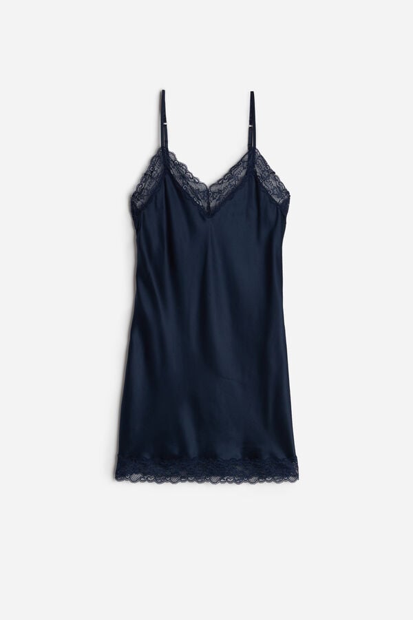 Women Intimissimi Silk Slip With Lace Insert Detail Pajamas Blue | 5417802-GC