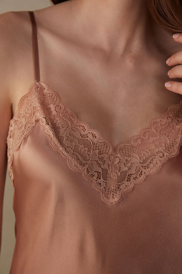 Women Intimissimi Silk Slip With Lace Insert Detail Pajamas Pink | 1237059-HQ