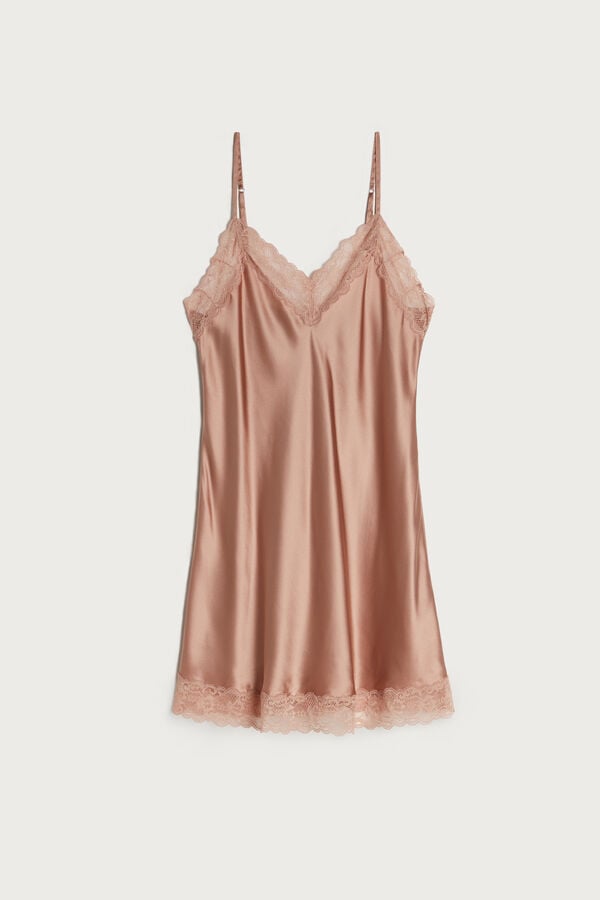 Women Intimissimi Silk Slip With Lace Insert Detail Pajamas Pink | 1237059-HQ