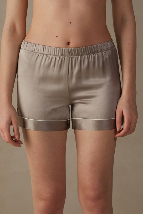 Women Intimissimi Silk With Contrast Trim Shorts Beige | 6158097-KC