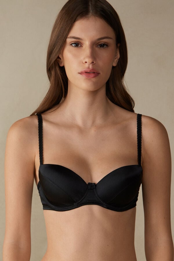 Women Intimissimi Sofia Natural Lift Balconette Silk Bra Black | 1356470-VY