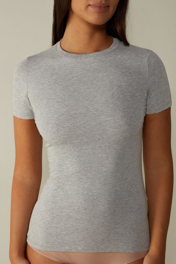 Women Intimissimi Stretch Superior Cotton Short Sleeve Light Grey | 7634085-EW