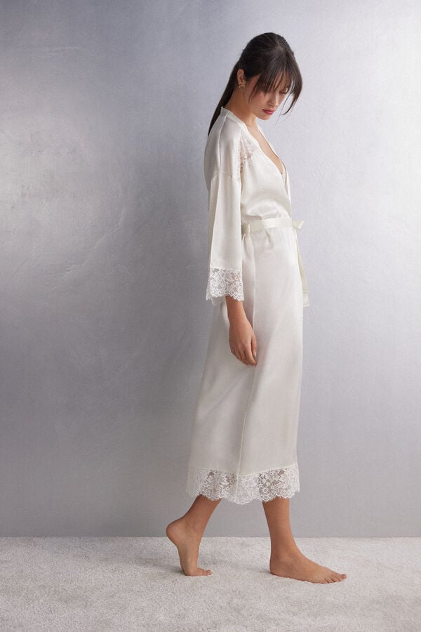 Women Intimissimi The Most Romantic Season Long Silk Robe White | 1379802-MK